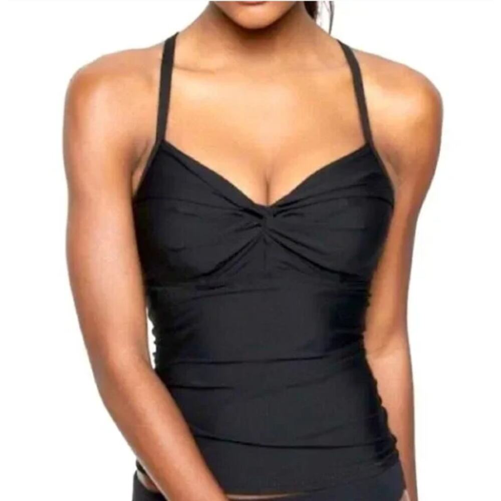 Athleta Twist Up Tankini Top Swim Strappy Black Underwire 34 B/C
